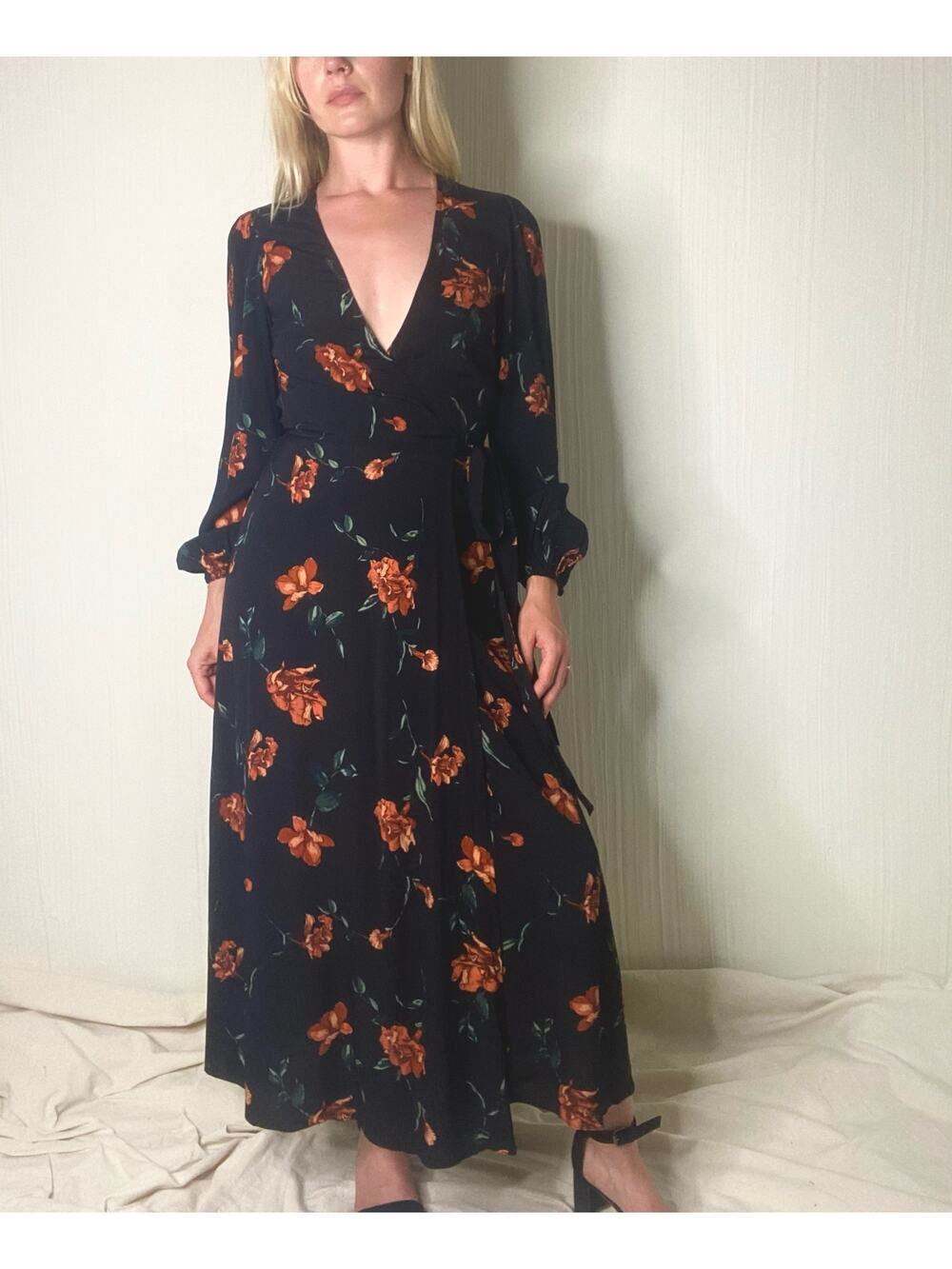 & OTHER STORIES Black Floral Long Sleeve Wrap Dress US SMALL NWT